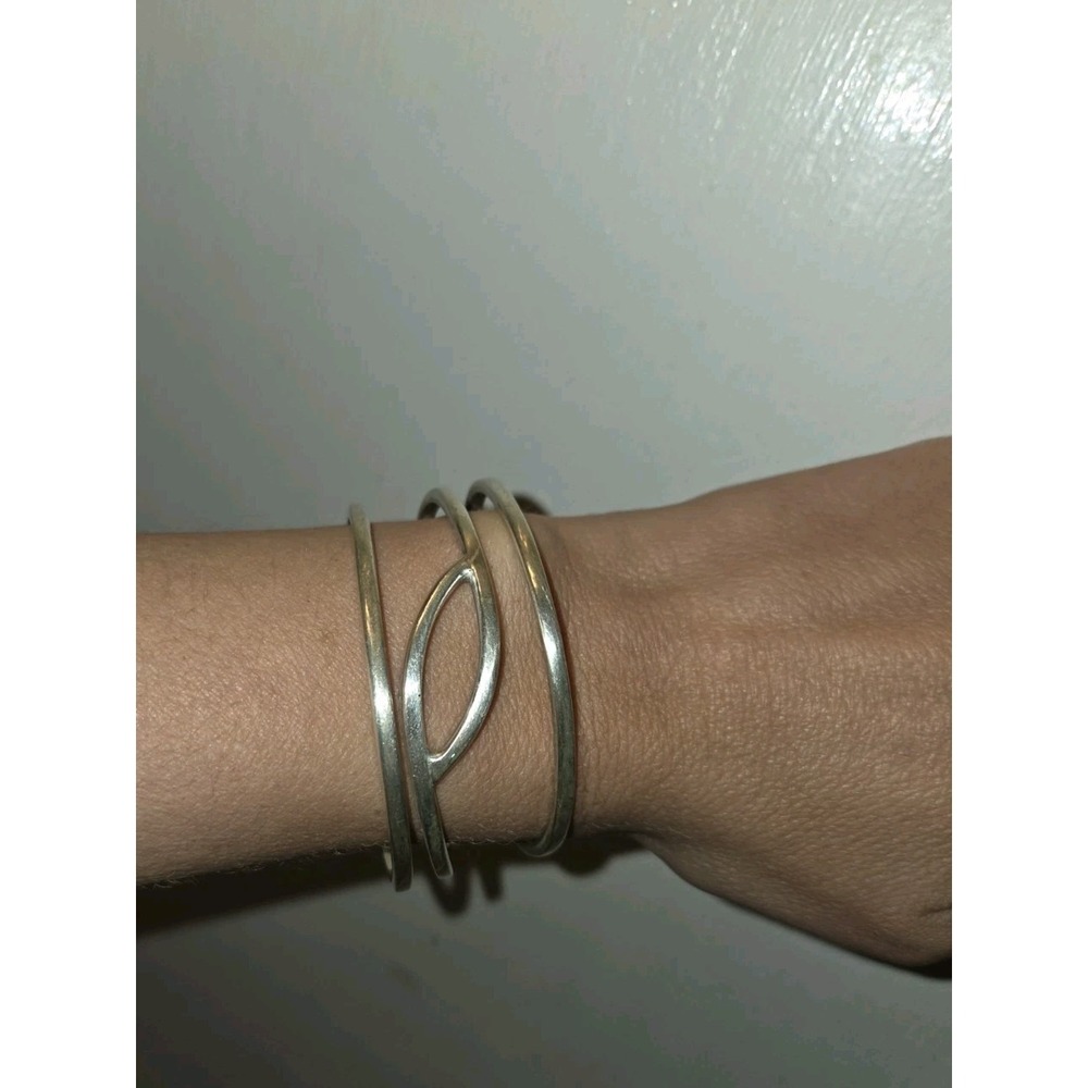Vintage Sterling Silver 925 Asymmetrical Cuff Bracelet. Modernist. Sizeable.6 in